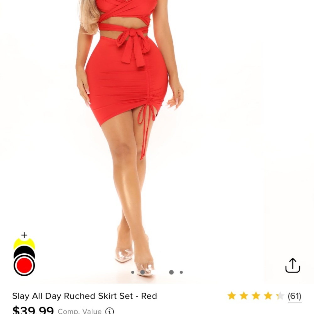Fashion Nova Red Ruched Mini 2 Piece Set